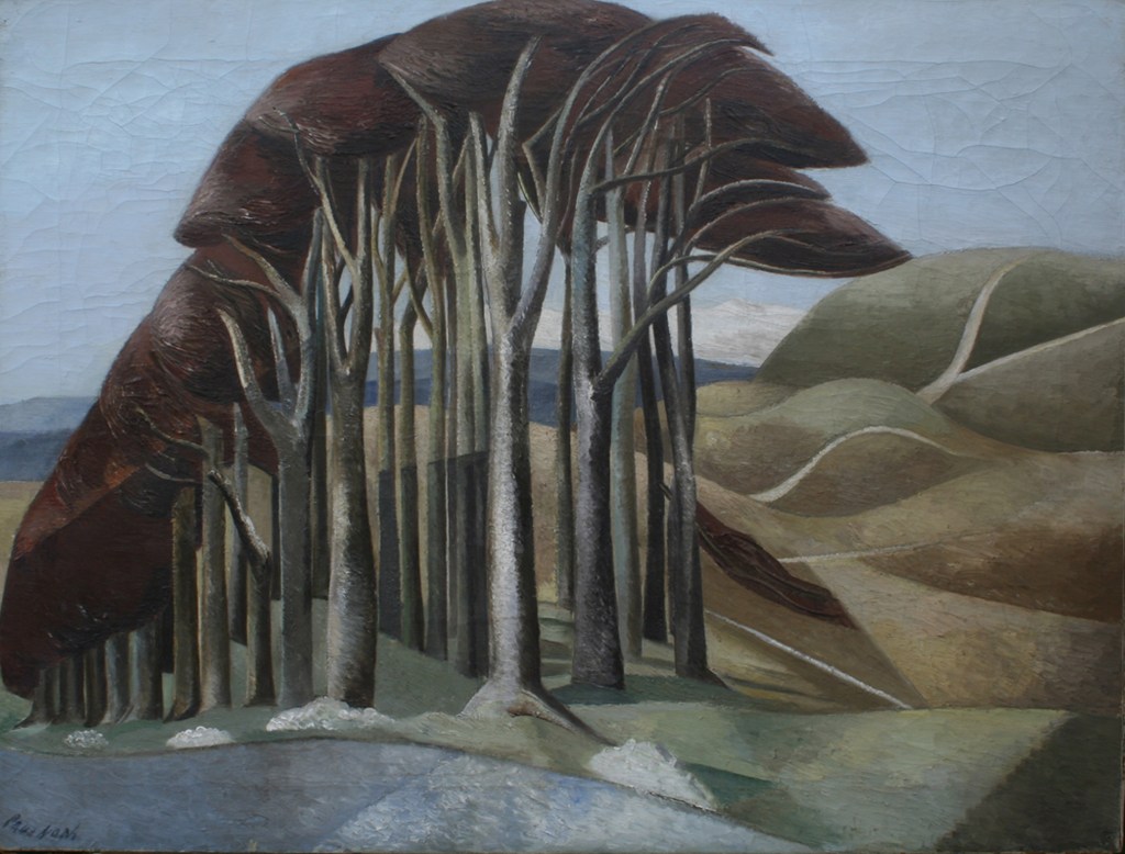 Paul Nash. Wood on the Downs.(1930, Oil paint on canvas, 715 x 920 mm,Aberdeen Art Gallery & Museums Collections. Purchased in 1960 with income from the Murray Fund.)